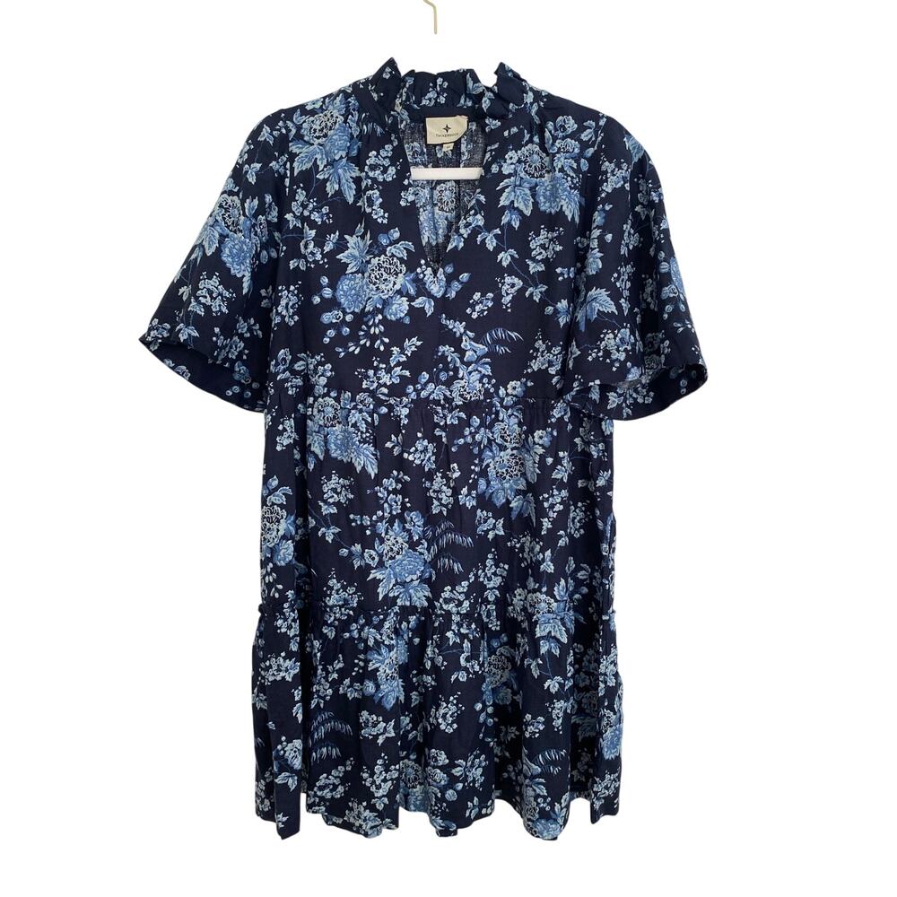 Tuckernuck Crawford Linen Mini Dress Twilight Garden Floral Navy Blue M - Picture 8 of 11
